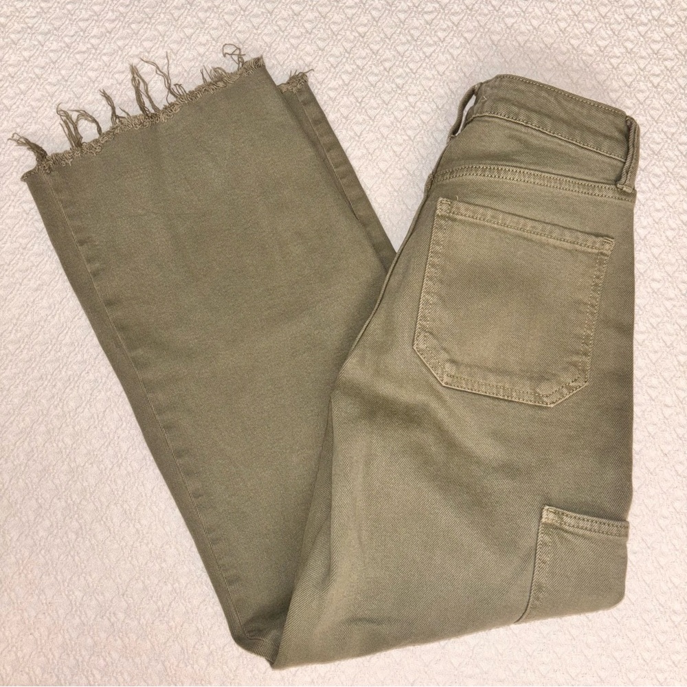 JBD Women’s 24 style DP678 olive green wide leg raw hem jeans